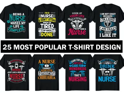 create 25 most popular t-shirt designs for you.